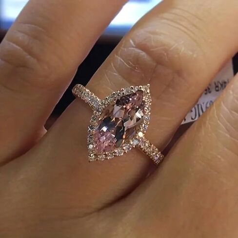 RKKOJJO 925 Sterling Silver Shiny Full Diamond Gemstone Ring 18K Marquise Cut Champagne Cubic Zirconia Promise Cocktail Rings Eternity Engagement Wedding Band Ring for Women Size 6 in Saudi Arabia