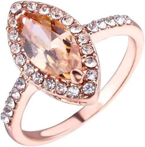 RKKOJJO 925 Sterling Silver Shiny Full Diamond Gemstone Ring 18K Marquise Cut Champagne Cubic Zirconia Promise Cocktail Rings Eternity Engagement Wedding Band Ring for Women Size 6 in Saudi Arabia