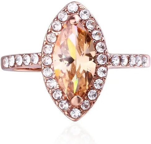 RKKOJJO 925 Sterling Silver Shiny Full Diamond Gemstone Ring 18K Marquise Cut Champagne Cubic Zirconia Promise Cocktail Rings Eternity Engagement Wedding Band Ring for Women Size 6 in Saudi Arabia