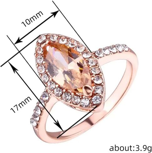 RKKOJJO 925 Sterling Silver Shiny Full Diamond Gemstone Ring 18K Marquise Cut Champagne Cubic Zirconia Promise Cocktail Rings Eternity Engagement Wedding Band Ring for Women Size 6 in Saudi Arabia
