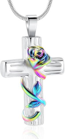 Minicremation Urn Necklace for Ashes Rose Flower Cross Cremation Jewelry Pendant for Human/Pet Funeral Keepsake Memorial Necklace in Saudi Arabia