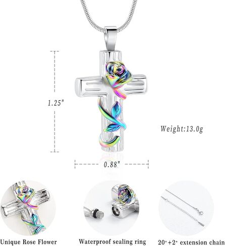 Minicremation Urn Necklace for Ashes Rose Flower Cross Cremation Jewelry Pendant for Human/Pet Funeral Keepsake Memorial Necklace in Saudi Arabia