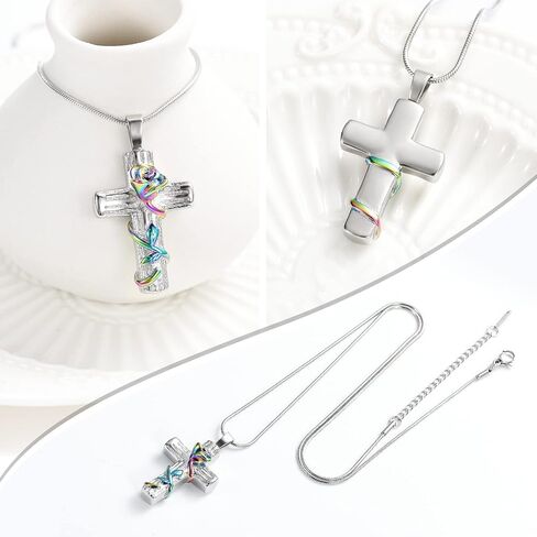Minicremation Urn Necklace for Ashes Rose Flower Cross Cremation Jewelry Pendant for Human/Pet Funeral Keepsake Memorial Necklace in Saudi Arabia