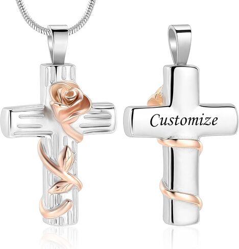 Minicremation Urn Necklace for Ashes Rose Flower Cross Cremation Jewelry Pendant for Human/Pet Funeral Keepsake Memorial Necklace in Saudi Arabia