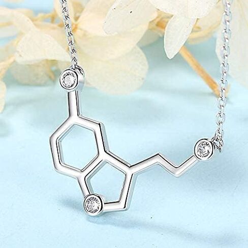 925-Sterling-Silver Hormone Serotonin-Molecule neckalce - Caffeine Molecule dopamine Pendent Necklace for Women,Teacher, Professor, Chemistry Graduates, Science Jewelry Lovers in Saudi Arabia