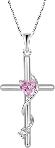 925 Sterling Silver Cross&Heart Necklace for Womens, Heart Cut Birthstone Pendant Christian Jewelry for Women in Saudi Arabia