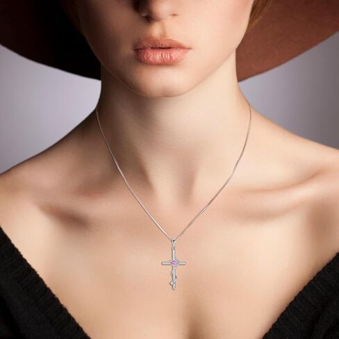 925 Sterling Silver Cross&Heart Necklace for Womens, Heart Cut Birthstone Pendant Christian Jewelry for Women in Saudi Arabia