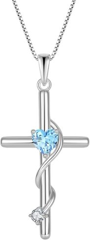 قلادة من الفضة الاسترليني عيار 925 على شكل صليب وقلب للنساء، قلادة على شكل قلب من حجر الميلاد مجوهرات مسيحية للنساء in Kuwait