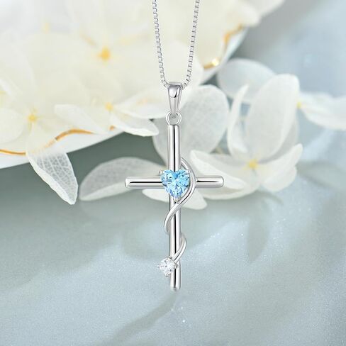 قلادة من الفضة الاسترليني عيار 925 على شكل صليب وقلب للنساء، قلادة على شكل قلب من حجر الميلاد مجوهرات مسيحية للنساء in Kuwait