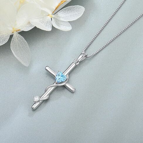 قلادة من الفضة الاسترليني عيار 925 على شكل صليب وقلب للنساء، قلادة على شكل قلب من حجر الميلاد مجوهرات مسيحية للنساء in Kuwait