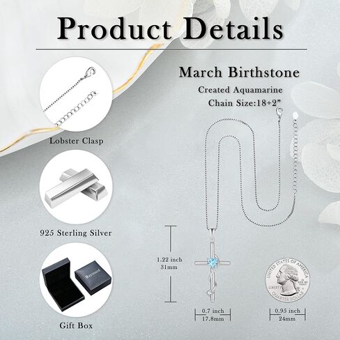 قلادة من الفضة الاسترليني عيار 925 على شكل صليب وقلب للنساء، قلادة على شكل قلب من حجر الميلاد مجوهرات مسيحية للنساء in Kuwait