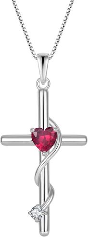925 Sterling Silver Cross&Heart Necklace for Womens, Heart Cut Birthstone Pendant Christian Jewelry for Women in Saudi Arabia