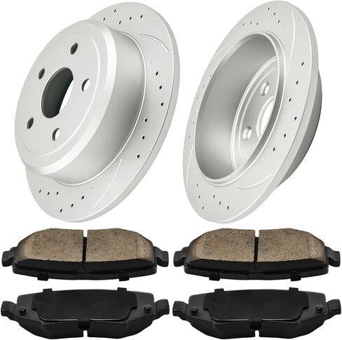 Torchbeam Rear Geomet Drilled & Slotted Brake Rotor & Ceramic Brake Pads Kit Replacement 53041+D1274 Fit for Wrangler 2007-2017, Wrangler JK 2018, Disc Brake Rotors and Pads in Saudi Arabia