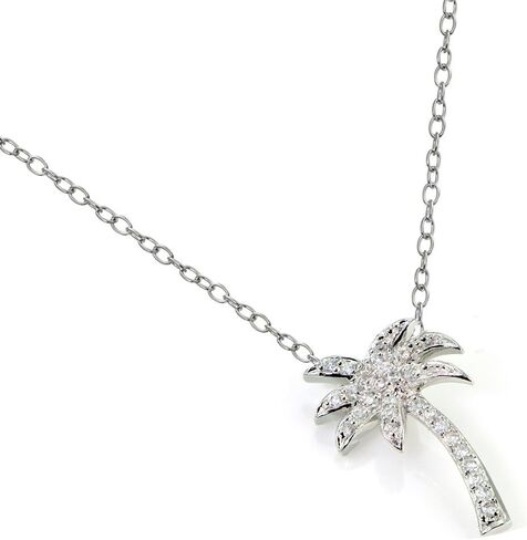 Lovve Cubic Zirconia Palm Tree Necklace with 18 inch chain, Available in Many Color Options in Saudi Arabia