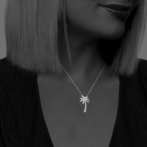 Lovve Cubic Zirconia Palm Tree Necklace with 18 inch chain, Available in Many Color Options in Saudi Arabia