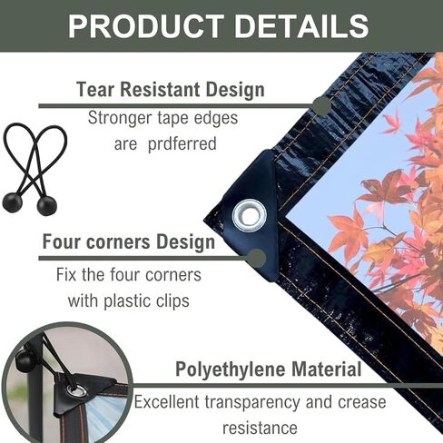 Clear Tarps Heavy Duty with Grommets, Clear Waterproof Plastic Tarp with 14 PCS Ball Bungee Cords Transparent PE Tarpaulin for Greenhouse Patio Chicken Coop (10ft×13ft) in Saudi Arabia