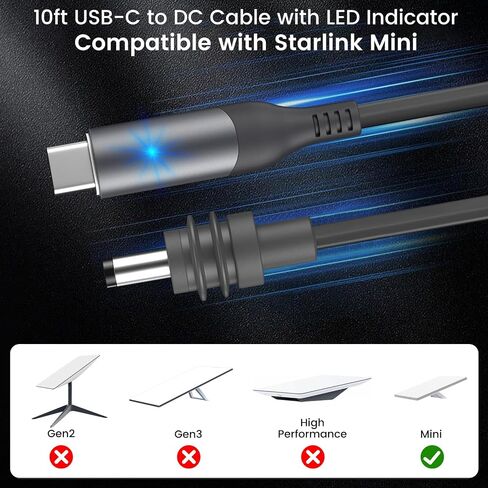 weishan USB C to DC Power Cable for Starlink Mini, PD 100W Type C Fast Charging Cord with Outdoor Waterproof DC Barrel, 6.6ft Long in Saudi Arabia
