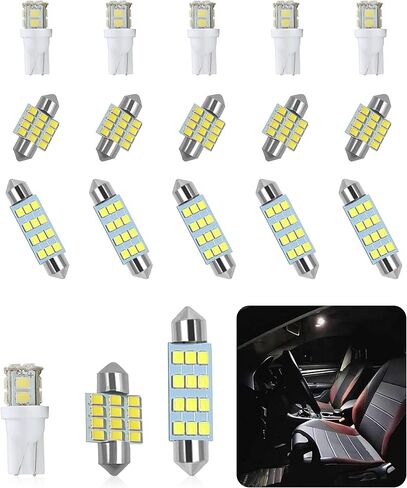 18 قطعة لمبة LED للسيارة، مجموعة مصابيح LED للسيارة، T10 31 مم 41 مم مجموعة مصابيح السيارة الداخلية (أبيض) in Kuwait
