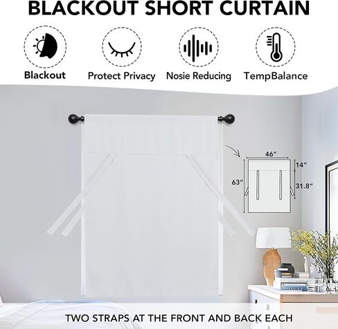 Deconovo Solid Rod Pocket Tie Up Shade Window Curtain, Star White, 46W x 63L in Saudi Arabia
