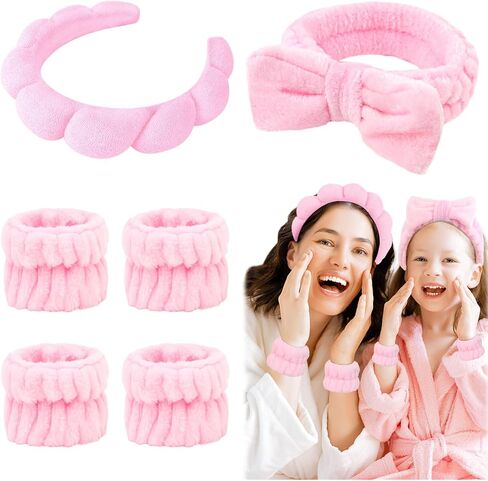 6 Pcs Puffy Terry Cloth Headbands and Wristbands for Skincare, Shower, and Makeup Removal in Kuwait