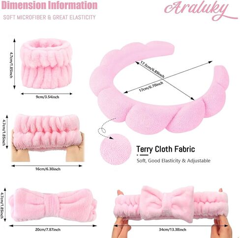 6 Pcs Puffy Terry Cloth Headbands and Wristbands for Skincare, Shower, and Makeup Removal in Kuwait