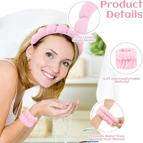 6 Pcs Puffy Terry Cloth Headbands and Wristbands for Skincare, Shower, and Makeup Removal in Kuwait