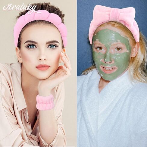 6 Pcs Puffy Terry Cloth Headbands and Wristbands for Skincare, Shower, and Makeup Removal in Kuwait