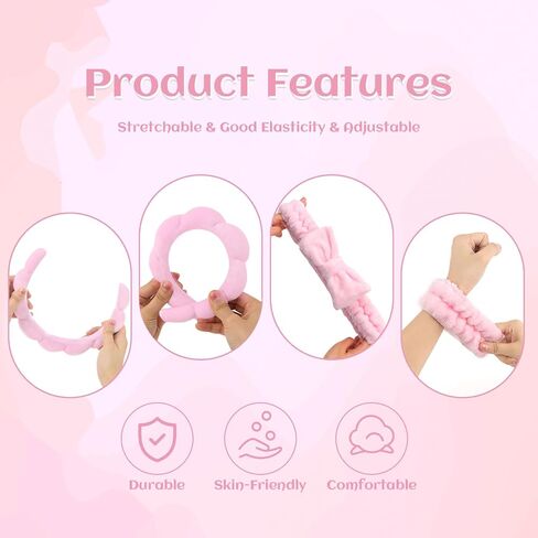 6 Pcs Puffy Terry Cloth Headbands and Wristbands for Skincare, Shower, and Makeup Removal in Kuwait