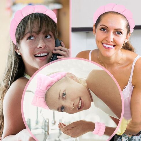 6 Pcs Puffy Terry Cloth Headbands and Wristbands for Skincare, Shower, and Makeup Removal in Kuwait
