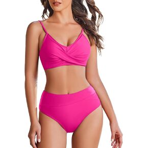 AI'MAGE Women's High Waisted Bikini Set 2025 Tummy Control Swimsuits Two Piece Swim Suit Color Block Bathing Suits