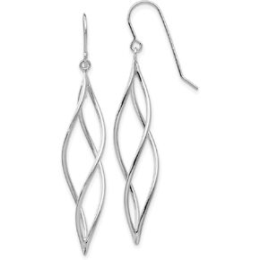 10k White Gold Polished Long Twisted Dangle Earrings 51x10 mm