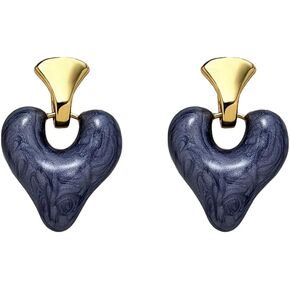 Heart-Shaped Drop Earrings for Women, Glossy Enamel with Gold-Plated Accent, French-Inspired Elegant Dangle Earrings