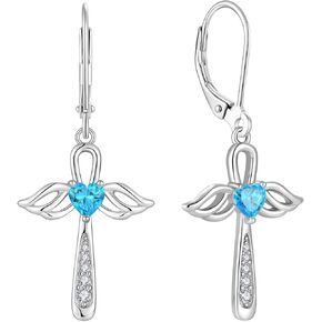 925 Sterling Silver Cross Earrings for Women Leverback Earrings Religious Jewelry Cross Angel Wing dangle Earrings