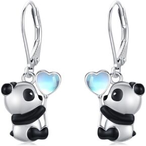 Cute Animal Earrings 925 Sterling Silver Moonstone Animal Dangle Earrings Leverback Earrings Jewelry Gifts for Women Mom Friends