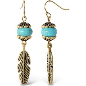 Jessica Simpson Womens Turquoise Earrings - Oxidized Gold-Tone or Silver-Tone Turquoise Dangle Earrings for Women