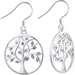 YL Dangle Drop Tree Earrings 925 Sterling Silver Tree of Life Hook and Leverback Earring Birthstone Jewelry