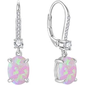 925 Sterling Silver Created Opal Lever Back Earrings Oval Cut Dangle Drop Earrings for Women Jewelry for Her Mothers Day Christmas