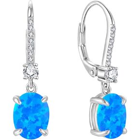 925 Sterling Silver Created Opal Lever Back Earrings Oval Cut Dangle Drop Earrings for Women Jewelry for Her Mothers Day Christmas