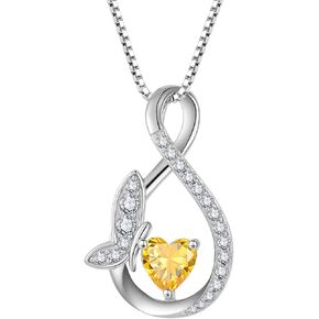Infinity Butterfly Necklace for Women 925 Sterling Silver Heart Birthstone Created Gemstone Pendant Jewelry Gifts for Women Her
