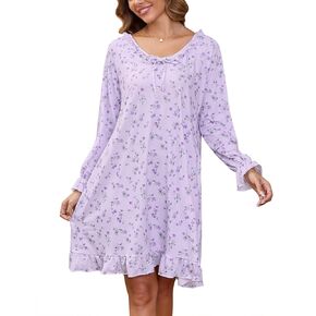Marvmys Womens Cotton Long Sleeve Nightgown Floral Victorian Night Gown Sleepwear with Pockets