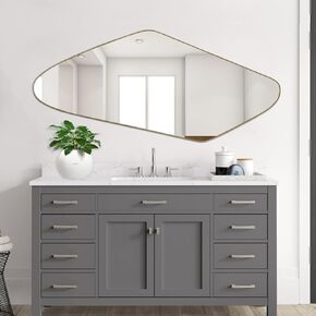 Large Irregular Mirror, Asymmetrical Mirror, 47" Gold Modern Wall Mirror for Living Room Bathroom Bedroom Entryway Decoration, 47"x21"