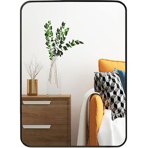 Muzilife Rectangular Wall Mirror, 20"x28" Black Bathroom Mirror with Rounded Corner Metal Frame, Hanging Horizontally or Vertically for Entryway, Living Room, Bathroom
