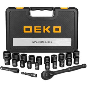 DEKOPRO 23-Piece Socket Wrench Set, 3/8" Drive Metric/SAE, Impact Socket Set with 72 Tooth Reversible Ratchet, 6 Point, 3/8" - 1" & 12mm - 21mm, Mechanics Tool Set