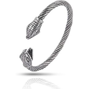 Viking Bracelet for Men Double Dragon Snake Norse Viking Arm Rings Adjustable Open Bangle Twisted Cable Cuff Bangle Pagan Wicca Jewelry