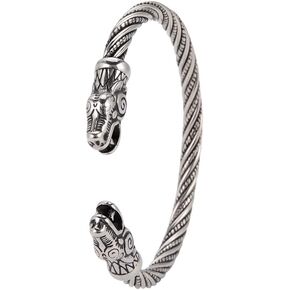 Viking Bracelet for Men Double Dragon Snake Norse Viking Arm Rings Adjustable Open Bangle Twisted Cable Cuff Bangle Pagan Wicca Jewelry in Kuwait