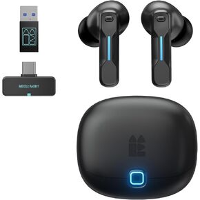 SW5 2.4G Wireless Gaming Earbuds with Mic, 20ms Low Latency, Dongle & Bluetooth 5.4 Dual-Mode Headphones, 4 Built-in Microphones, Compatible with PC PS5 PS4 Desktop Computer VR
