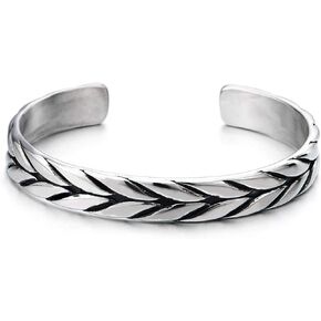 COOLSTEELANDBEYOND Exquisite Stainless Steel Braided Pattern Cuff Bangle Bracelet for Men