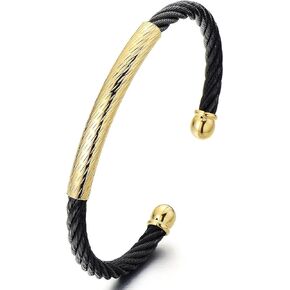 سوار مرن قابل للتعديل للرجال والنساء من الفولاذ المقاوم للصدأ بكابل ملتوي بلونين ذهبي وأسود in Kuwait