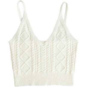SHENHE Women's Cami Crop Tops V Neck Ribbed Knit Spaghetti Strap Sleeveless Vest