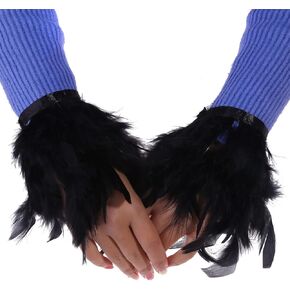 ZYHYB Elegant Ostrich Long Feather Hair Snap Cuff Wrist Sleeve Color Plush Bracelet Ostrich Hair Hoop Hair Ring Bangle Watch Patting Circle Slap Ring Hair Accessories Furry Party Supplies (Black) in Saudi Arabia